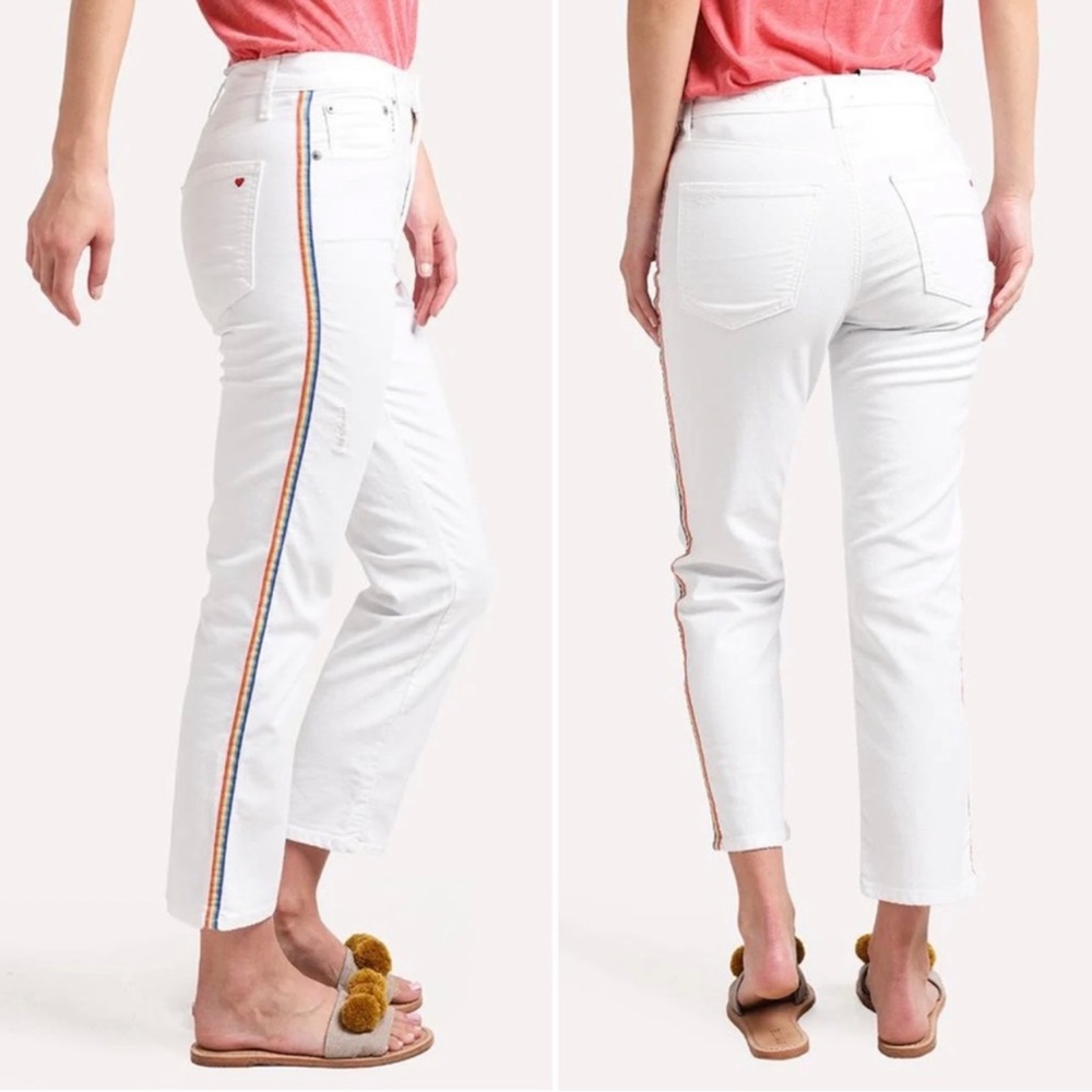 Anthropologie Sundry White Distressed Denim Rainbow Stripe Crop Jeans 25